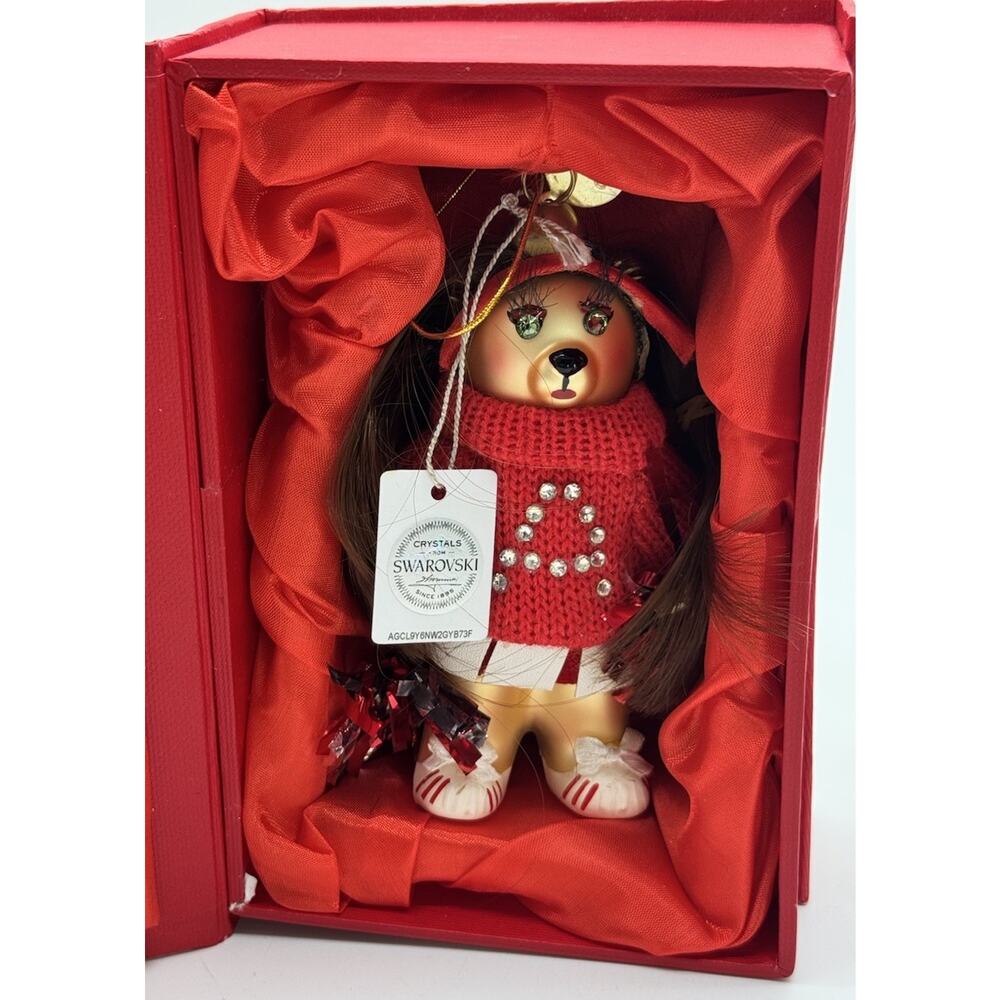 Swarovski Crystal Adrienne Holiday Ornament Cheerleader Red Sweater w Box READ